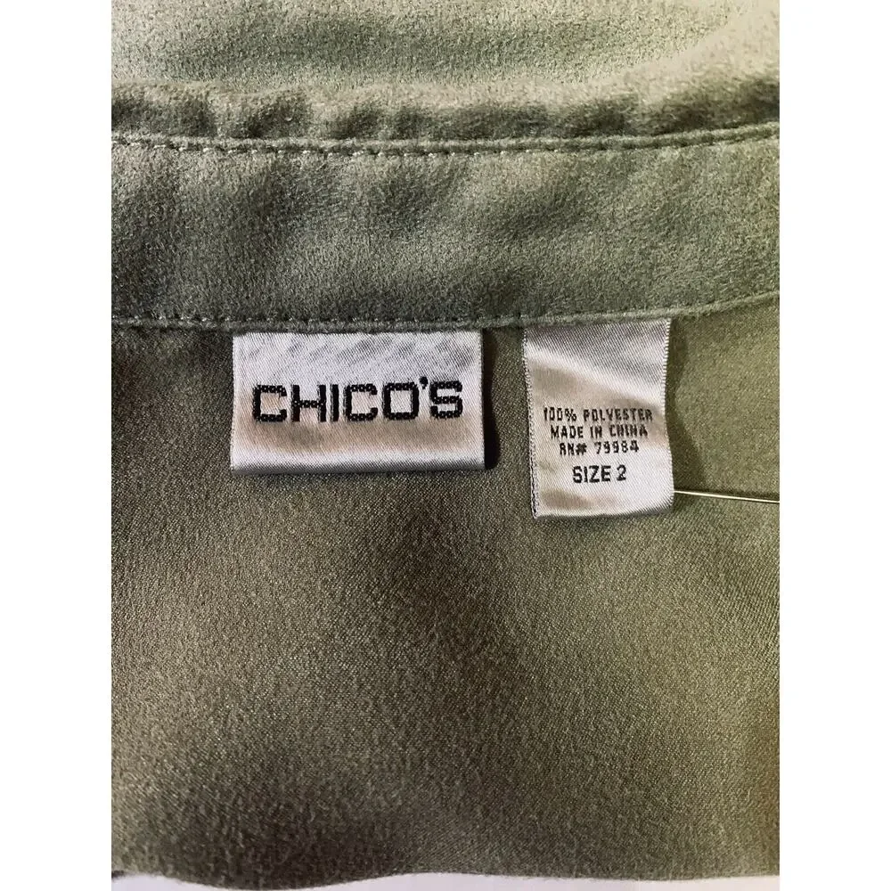 Sz 2 Chicos Faux Suede Shirt Green Womens Shirt Light Unlined Jacket 44